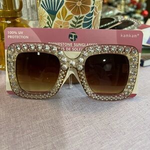 Rhinestone Sunglasses - Brown